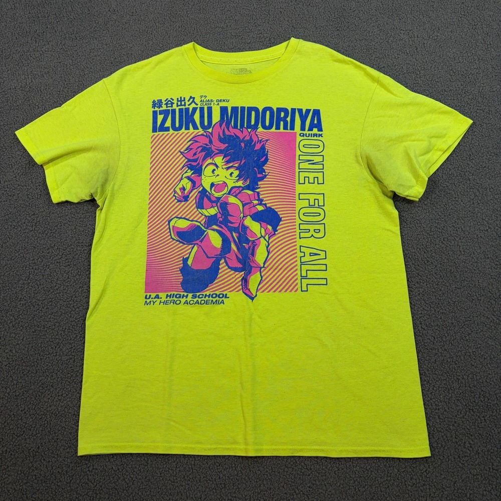 My Hero Academia T-Shirt Mens Medium Yellow Izuku Midoriya One For All Graphic